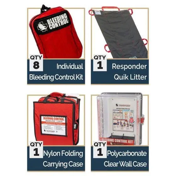 Public Access Bleeding Control Station - 8-PACK Nylon Pouch - Clear Polycarbonate Cabinet - Image 2