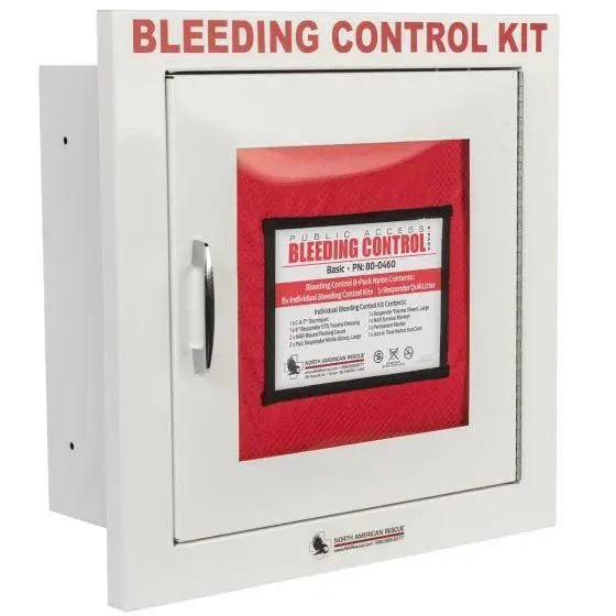 Public Access Bleeding Control Station - 8-PACK Nylon Pouch - Metal Semi-Recessed Cabinet