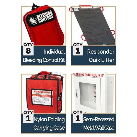 Public Access Bleeding Control Station - 8-PACK Nylon Pouch - Metal Semi-Recessed Cabinet - Image 2