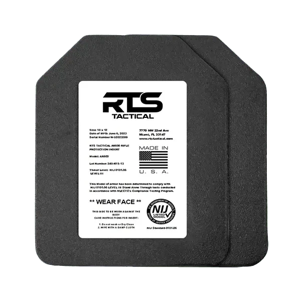 RTS Tactical Lightweight Level III+ Rifle Special Threats Plate 10"x12"